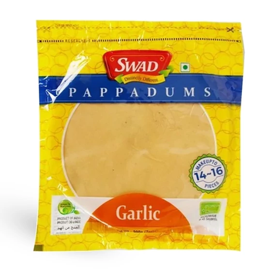 Papadam (ropogós indiai kenyérféleség, gluténmentes), fokhagymás, 200g